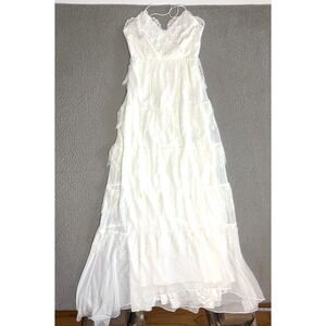 ERIN erin fetherston Dress sz 8 Lace Tiered Maxi Gown Spaghetti Straps Low Back